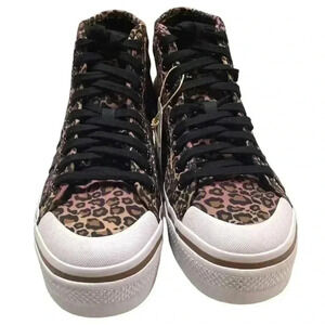 Adidas Sneakers Womens 8.5 Brown Black Nizza Plaform Mid Leopard Skater NEW